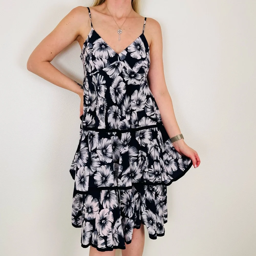 J. Crew Floral Tiered Ruffle 100% Silk Thin Straps Midi Dress